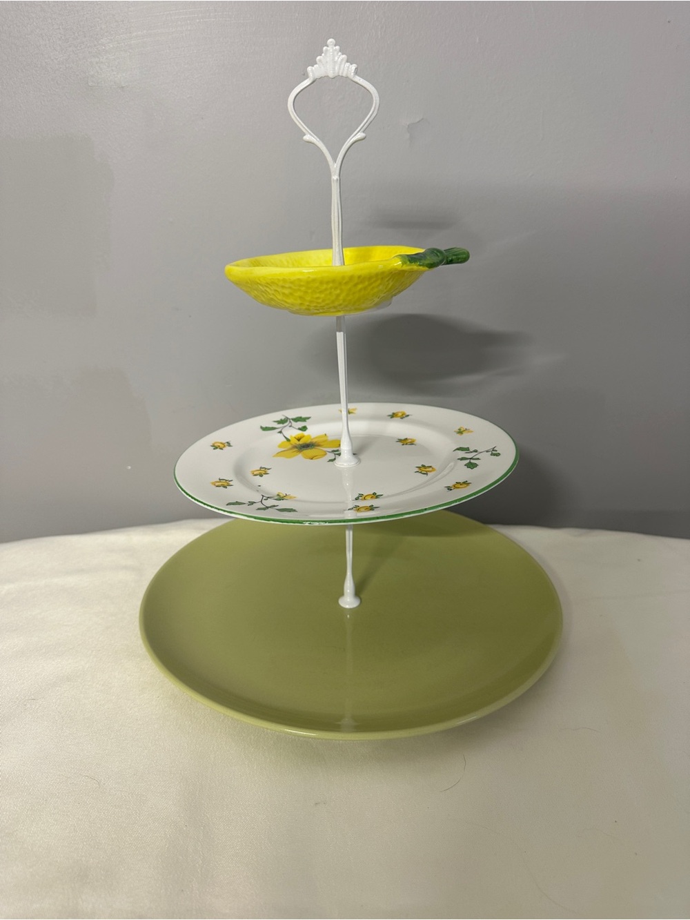 3-Tier Lemon Themed Serving Stand - Yellow & Green